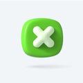 Vector Render 3d of Right Cross Icon. Green color. Approvement icon or emblem.