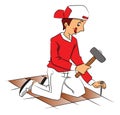 Vector of repairman hammering nail to remove tiled floor