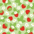 Vector repeat floral print with strawberries and