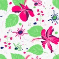 Vector repeat hawaii hibiscus rose mallow artwork for wallcovering, bag, upholstery with polychrome colours