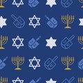 Hanukkah Blue Elements Textured vector repeat pattern background Royalty Free Stock Photo