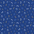 Blue Hanukkah vector repeat pattern background design with Hebrew Letters