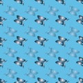 Vector repeat seamless classic blue butterflies pattern print background Royalty Free Stock Photo