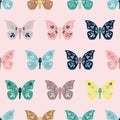 Vector Repeat Seamless Pattern With Butterflies. Retro Colorful Butterfly Illustration.