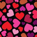 Vector repeating pattern with hearts of different colors and different size in vintage colors like pink, lila,red, light