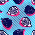 Vector repeating texture with stylized neon figs. Abstract seamless pattern