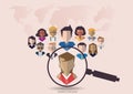 Vector research people for business teams worker with vector world map.Flat design Royalty Free Stock Photo