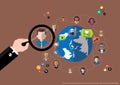 Vector research people for business teams worker with world map Flat design