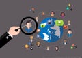 Vector research people for business teams worker with world map Flat design