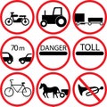 Vector restrictive and prohibitory road signs for traffic