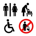 Vector restroom icons: lady, man, child and disability