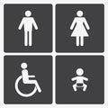 Vector restroom icons: lady, man, child and disability Royalty Free Stock Photo