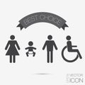 Vector restroom icons: lady, man, child and disability Royalty Free Stock Photo