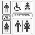 Vector restroom icons: lady, man, child and disability Royalty Free Stock Photo