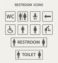 Restroom icons with men, women and baby`s Restroom icon set