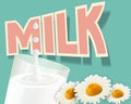 Vector retro background with a glass of milk