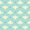 Vector Retro Bees Shapes on Powder Blue seamless pattern background.