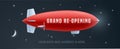 Vector retro blimp with wavy advertising banner for grand opening or re-opening illustration