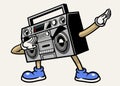 Retro boombox stereo tape mascot character dabbing pose