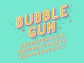 Vector retro Bubble gum bold font design, alphabet, typeface, ty