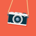 Vector retro camera strap illustration. Vintage photo flat retro camera old isolated icon hipster device. Royalty Free Stock Photo