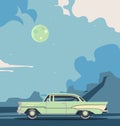 Vector retro car. Tourism trendy flat design.