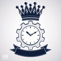 Vector retro cog wheel and clock with crown Royalty Free Stock Photo