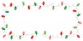 Vector Retro Colorful Holiday Christmas and New Year String Lights Isolated Rectangular Frame on White Background Royalty Free Stock Photo