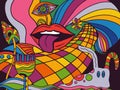 Vector retro colorful psychedelic poster in 1970s style