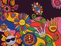 Vector retro colorful psychedelic poster in 1970s style