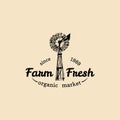 Vector retro family farm logotype. Organic premium quality products sign. Vintage hand sketched windmill icon.