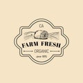 Vector retro farm fresh logotype. Organic premium quality products logo. Vintage hand sketched haystack icon.