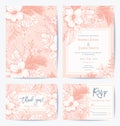 Vector Retro Floral Exotic Tropical Wedding Invitation, Thank you, RSVP Card Set. See portfolio for matching dinner set