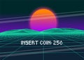 Vector Retro Futurism Old VHS Style Landscape 1980s Style. Digital retro Landscape Planet Cyber surface.