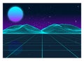 Vector Retro Futurism Old VHS Style Landscape 1980s Style. Digital retro Landscape Planet Cyber surface. Royalty Free Stock Photo