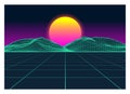 Vector Retro Futurism Old VHS Style Landscape 1980s Style. Digital retro Landscape Planet Cyber surface. Royalty Free Stock Photo