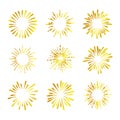 Vector Retro Golden Shine Icons Isolated on White Background, Gradient Gold Color. Royalty Free Stock Photo