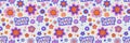 Vector retro groovy daisy psychedelic seamless pattern set. Cute hippy style daisy flowers with emotional faces. Cool bold retro