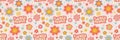 Vector retro groovy daisy psychedelic seamless pattern set. Cute hippy style daisy flowers with emotional faces. Cool bold retro