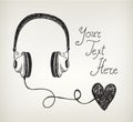 Vector retro hand drawn doodle headphones, Royalty Free Stock Photo