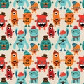 Vector Retro Hipster Monsters Seamless Pattern Royalty Free Stock Photo