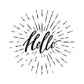 Vector retro illustration with `Hello` lettering and sunburst effect Royalty Free Stock Photo