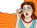 Vector Retro Illustration Pop Art Comic Style Of A Pretty Woman Holds Glasses.