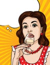 Vector retro illustration pop art comic style of a pretty woman drinking an alcohol Royalty Free Stock Photo