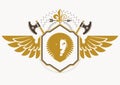 Vector retro insignia design decorated with eagle wings and made Royalty Free Stock Photo