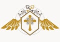 Vector retro insignia design decorated with eagle wings and made Royalty Free Stock Photo