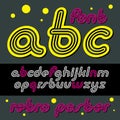 Vector retro lowercase English alphabet letters, abc collection. Cool disco cursive font, script from a to z can be used in poster