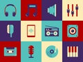 Vector retro music and sound icon set, pop art style