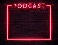 Vector Retro Neon Red Podcast Frame on Dark Background Royalty Free Stock Photo