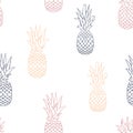 Vector Retro Pineapple Lineart on White seamless pattern background.